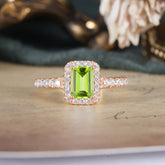 1 Carat Emerald Cut Classic Halo Peridot Engagement Ring
